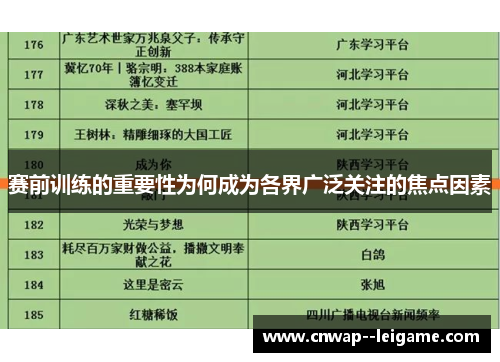 赛前训练的重要性为何成为各界广泛关注的焦点因素 赛前训练的重要性为何成为各界广泛关注的焦点因素